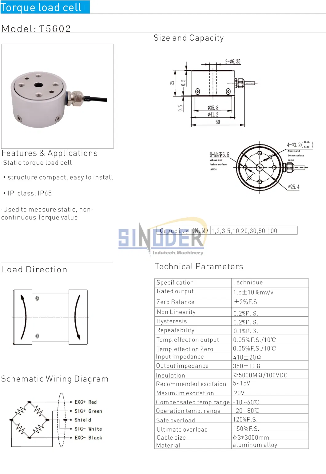Static Torque Sensor 100nm Torque Load Cell Stainless Steel Torsion Force Sensor with Good Quality
